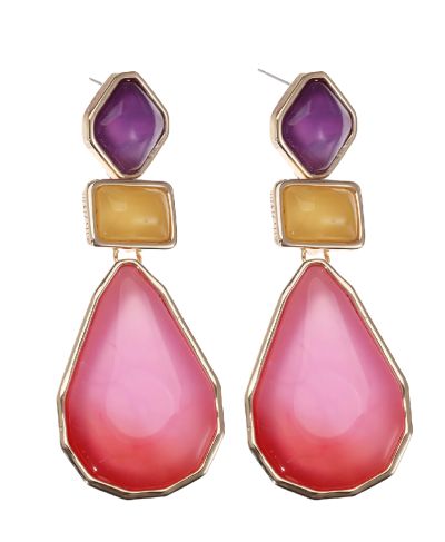 Statement stones oorbellen in paars en roze