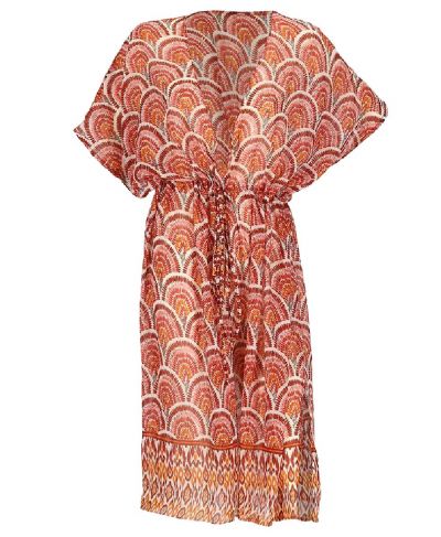 Kaftan met ornament print in roestbruin