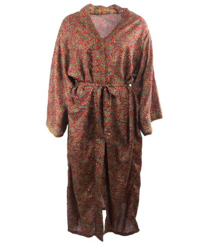 Lange zijde-blend kimono in donkerrood