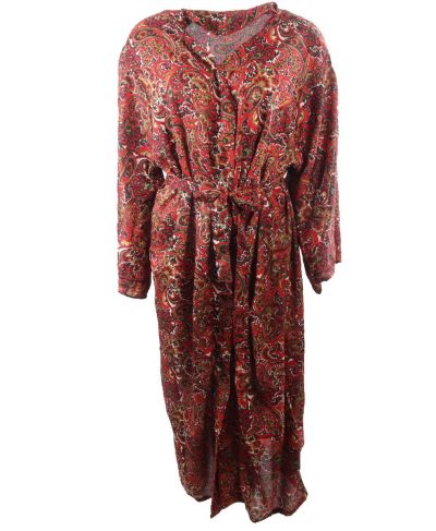 Lange zijde-blend kimono met rode paisley print 