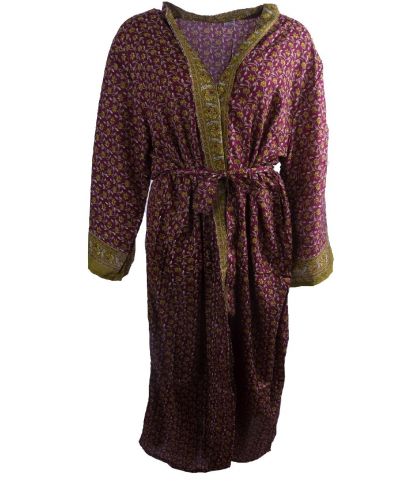 Lange zijde-blend kimono met bloemenprint in limegroen