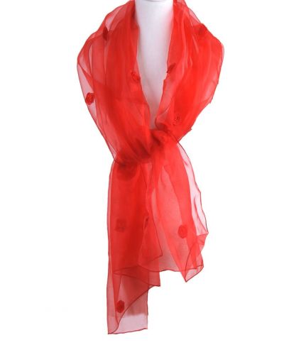 Rode organza stola met roosjes