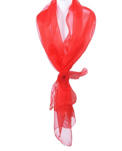 Helder rode organza stola met rozencorsage 