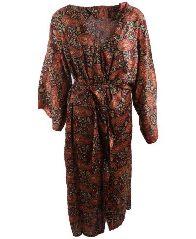 Lange donkerrode zijden kimono met paisley print
