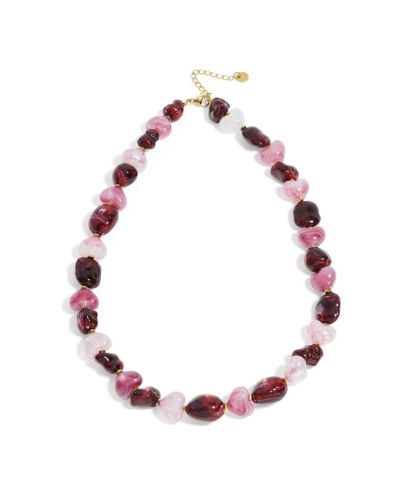 Hartjes kralenketting  in roze en rood