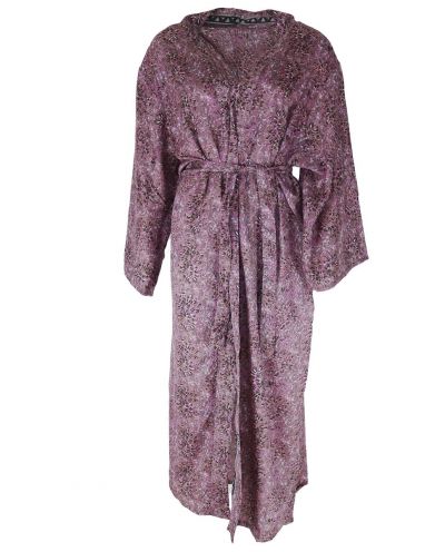 Lange lila zijde-blend kimono met abstract print