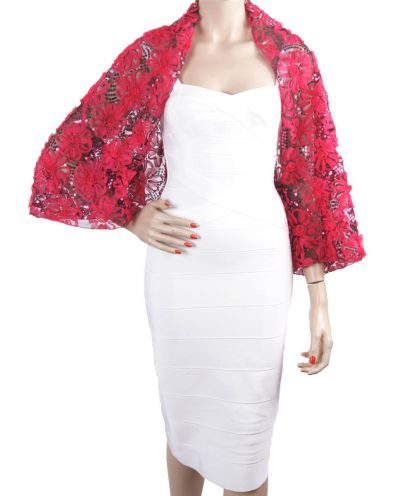 Cerise-roze bolero-stola met bloemen van lint