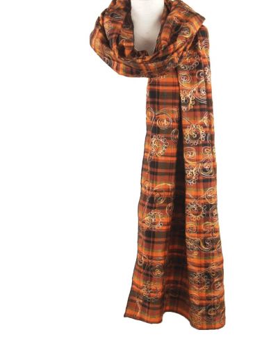 Stola van oranje met cognac geruite natuurzijde