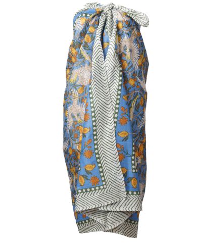 Katoenen sarong met vogel print in blauw