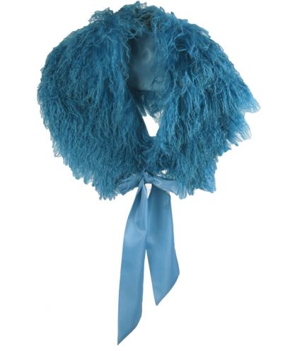 Donker-turquoise stola met schapenvacht 