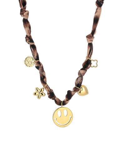 Leopard bandana gevlochten ketting met smiley
