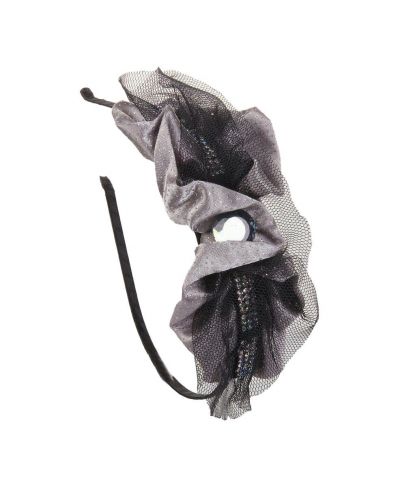 Silvertone satijn en tule op beklede skinny haarband met facet cristal