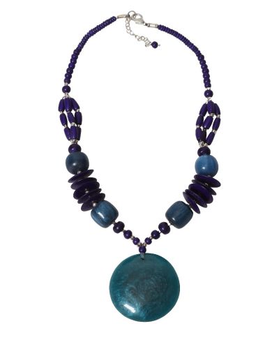 Statement mixed kralen ketting in kobaltblauw en petrol