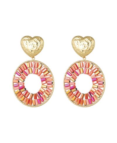 Statement oorbellen met hart & kralen