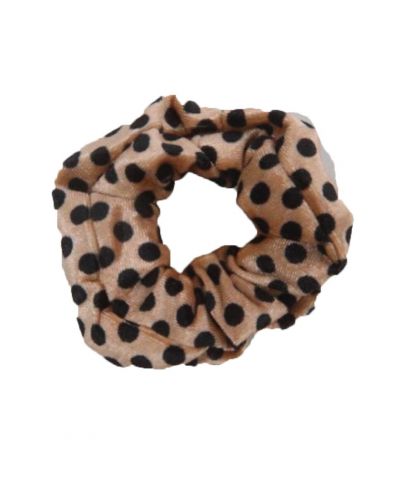 Velvet Scrunchie met beige stippen 