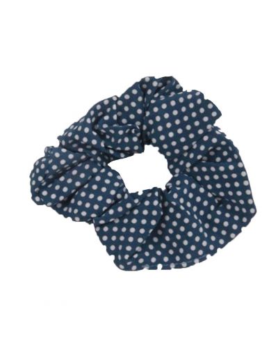 Scrunchie in jeansblauw met stippenprint