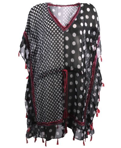 Korte voile kaftan met polka dot print