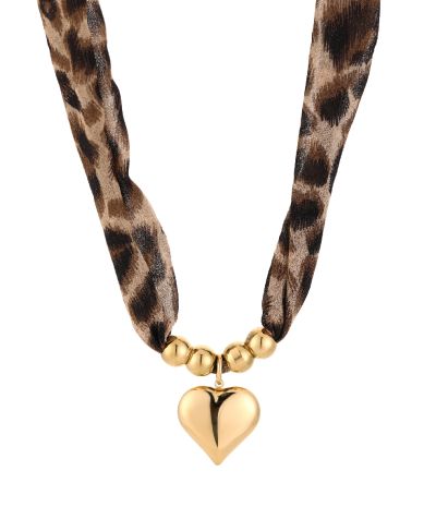 Panterprint cord ketting met hart
