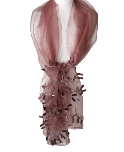 Zijden organza stola in warm roest met opgestikte details