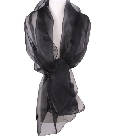 Zwarte organza stola met roosjes
