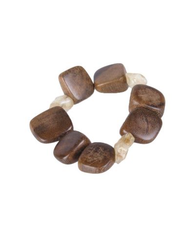 Stretcharmband met houten kralen en steentjes
