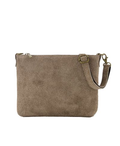 Suède crossbody tas in taupe