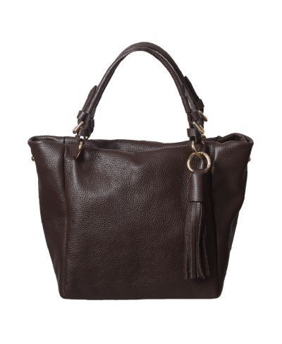 Lederen handtas met riemgesp en kwast