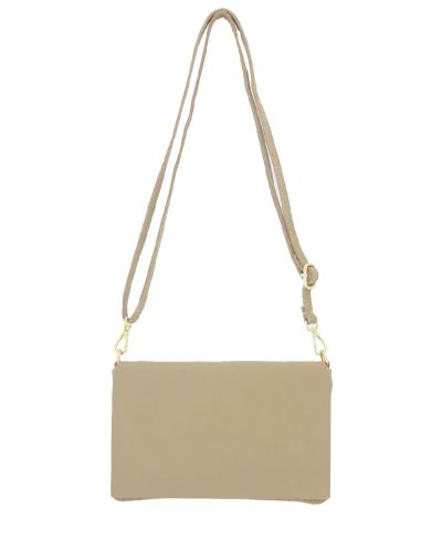 Leren fold-over clutch in de kleur taupe