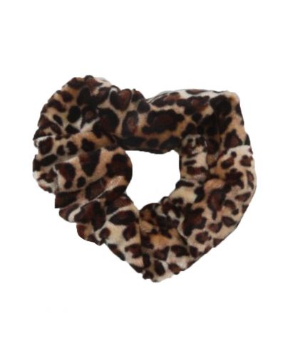 Velvet Scrunchie met panterprint in lichtbeige