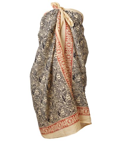 Lichtbeige sarong met tijgerprint in zwart