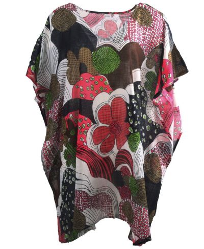 Katoenen kaftan met bloemenprint in hardroze