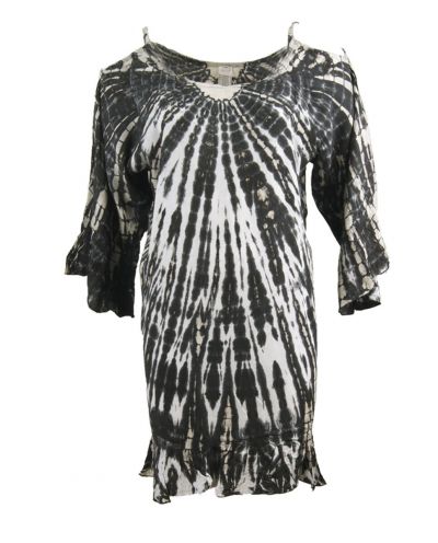 Cold-shoulder tuniek in zwart en ivoor