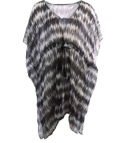 Korte kaftan met abstracte print en pailletten V-hals