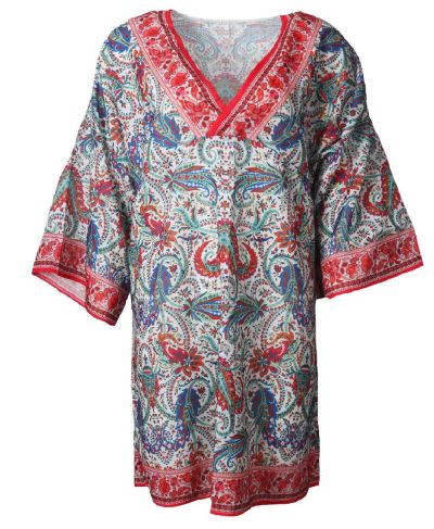 Lange tuniek met paisley print in groen en rood