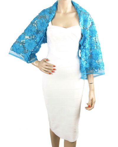 Bolero stola in donker turquoise met pailletten