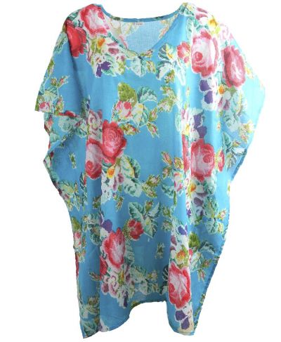 Turquoise katoenen tuniek met bloemenprint 