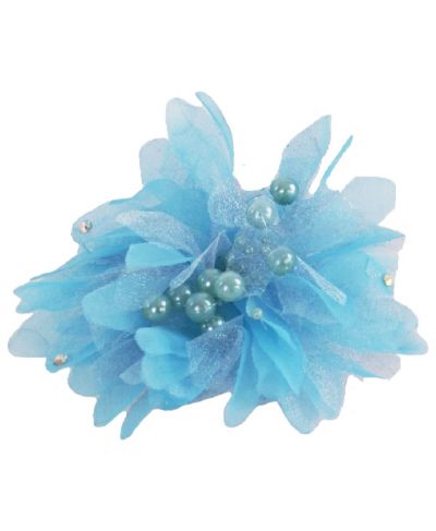 Turquoise organza haarspeld met parels