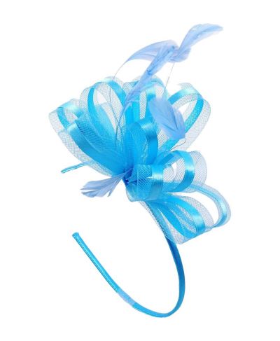 Turquoise haaraccessoire op diadeem met tule/satijn bogen