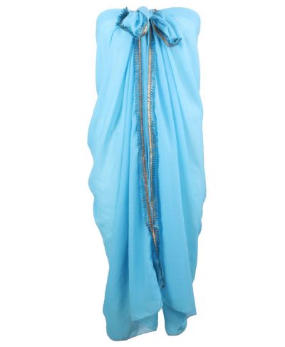 Turquoise crêpe voile pareo met goud sierbandje