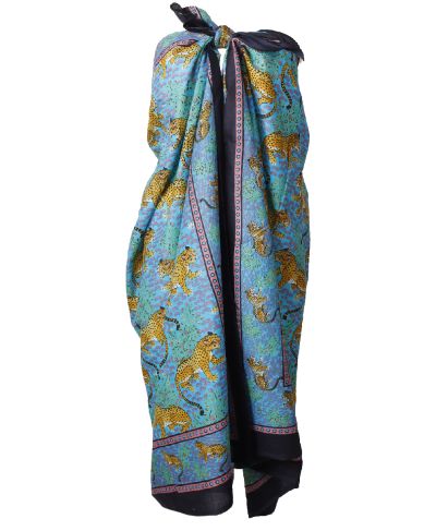 Sarong in turquoise met tijgerprint