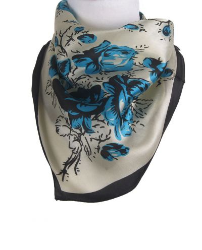 Vierkant zijden sjaaltje met bloemenprint in turquoise