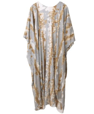 Tie-dye kimono in lichtgrijs en beige
