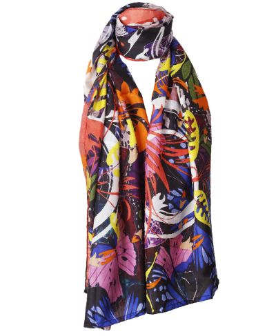 Satijnen sjaal met bloemen- en vlinderprint