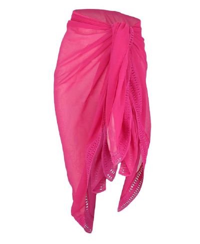 Voile sarong in hardroze met gehaakt bandje