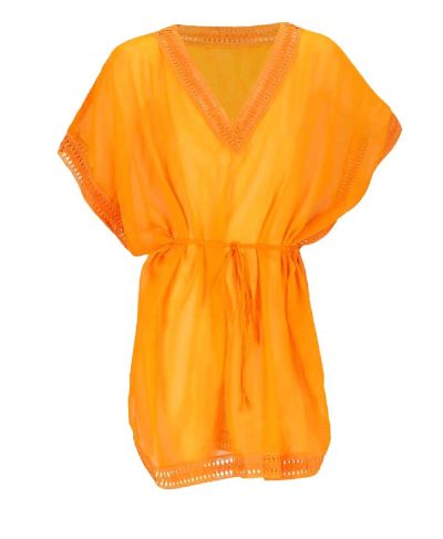 Korte voile kaftan in warmgeel met V-hals