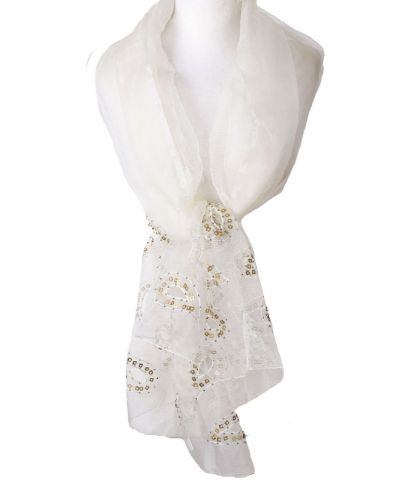 Ivoorkleurige zijden organza stola met opgestikte details