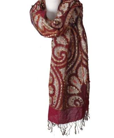 Wijnrode sjaal/omslagdoek met goudkleurige lurex