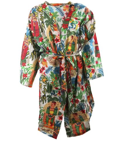 Witte katoenen kimono met Frida Kahlo print