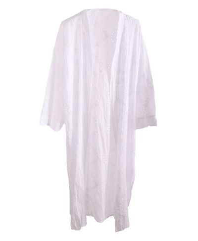 Lange katoenen broderie kimono in wit