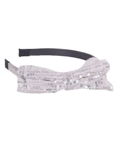 Witte diadeem met tule vlinderstrikje en zilverkleurige pailletten